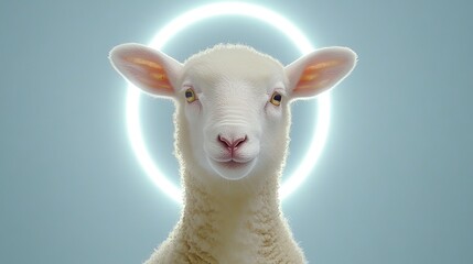 Fototapeta premium Lamb portrait, studio light, halo, serene background, purity