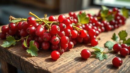 Fresh Red Currants on Wooden Table - High Resolution Photo