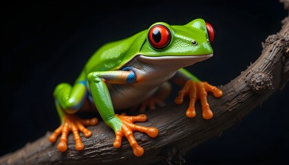 Red-Eyed Tree Frog on Twisting Branch – Hyper-Realistic Close-Up