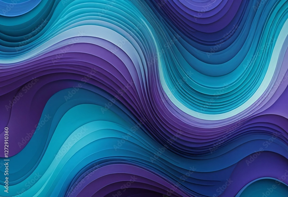 Leinwandbilder Abstract Waves of Color. Flowing Shapes in Turquoise Blue and Purple Create Depth and Movement. Rhythmic Patterns Evoke Fluidity and Tranquility. Striking Visuals with Light and Dark Tones.