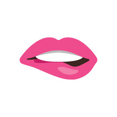Open female human mouth lip biting with teeth. Bite your lip. Vector illustration.  