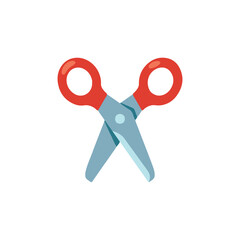 Realistic open scissors with red handle. Vector illustration of black scissors cartoon clipart. 