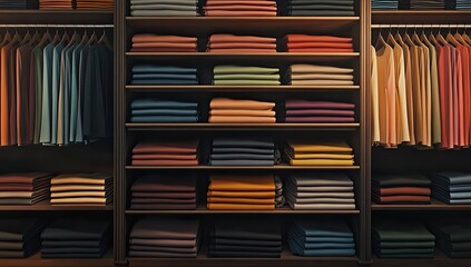 Colorful clothes displayed on shelves and hangers in a retail store