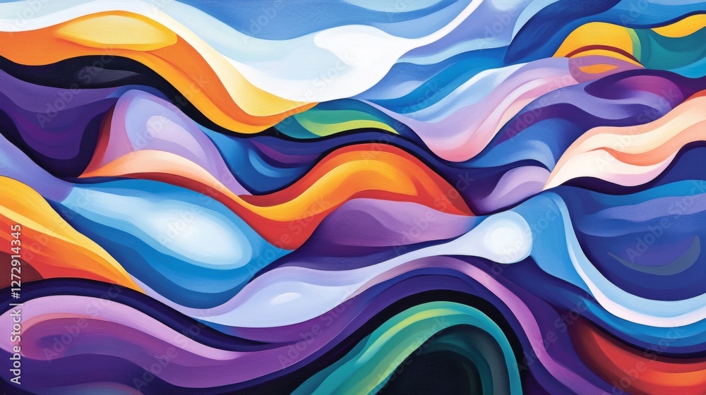 Fototapete an abstract representation of wi-fi signals in a colorful digital landscape, with vibrant lines and 