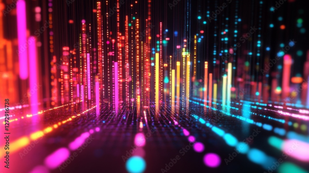 Leinwandbilder a d bar chart in vibrant colors representing financial growth, with glowing data points and a futuri