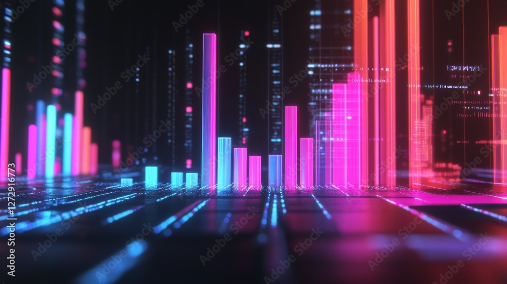 Leinwandbilder a d bar chart in vibrant colors representing financial growth, with glowing data points and a futuri