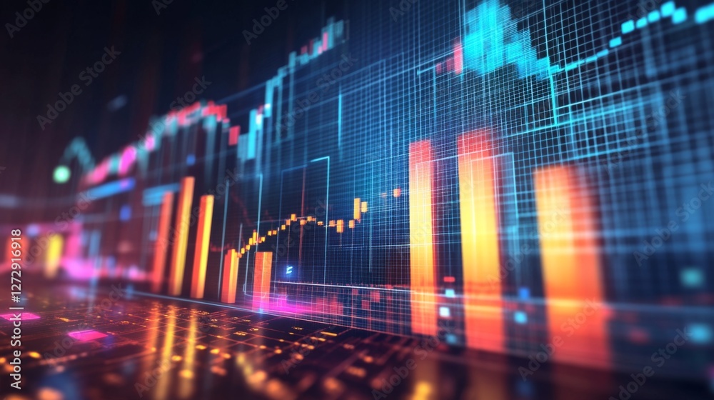 Leinwandbilder a d bar graph with bright, metallic bars showing financial data in a minimalist setting, with a mode