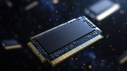 High-fidelity digital render of floating ram module in dark sci-fi space environment