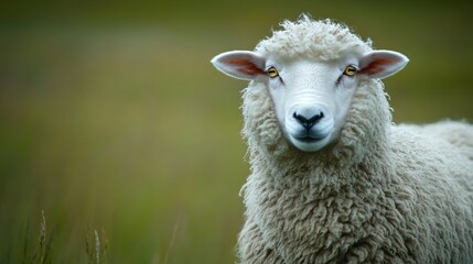 Fototapeta premium Cute Lamb Standing in Lush Green Pasture Under Soft Natural Light