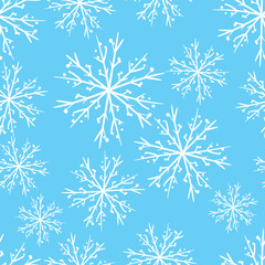 Winter seamless pattern with white snowflakes on color background. Vector illustration for fabric, textile wallpaper, posters, gift wrapping paper. Christmas vector illustration. Falling snow.