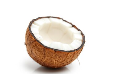 Half Coconut, Fresh Tropical Fruit, Close-up, Bright, Photorealistic