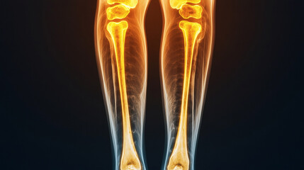 Artificial intelligence in medical detection. X ray image of human legs showing bones and joints with detailed structure