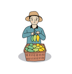 Vector illustration of farmer presenting Mango, mango farmer