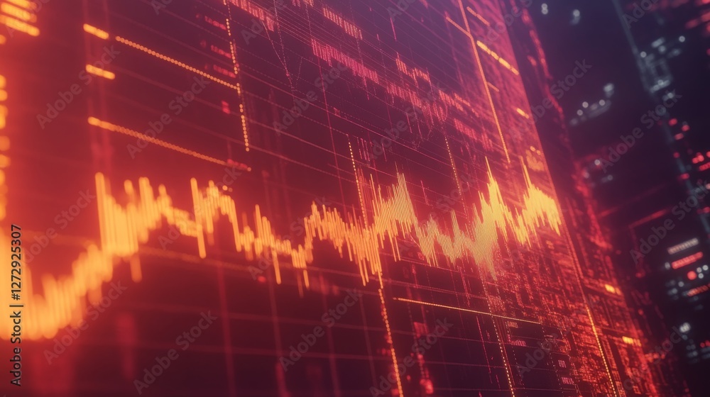 Aufkleber a digital line graph showing financial trends and market analysis, with a glowing gradient backgroun