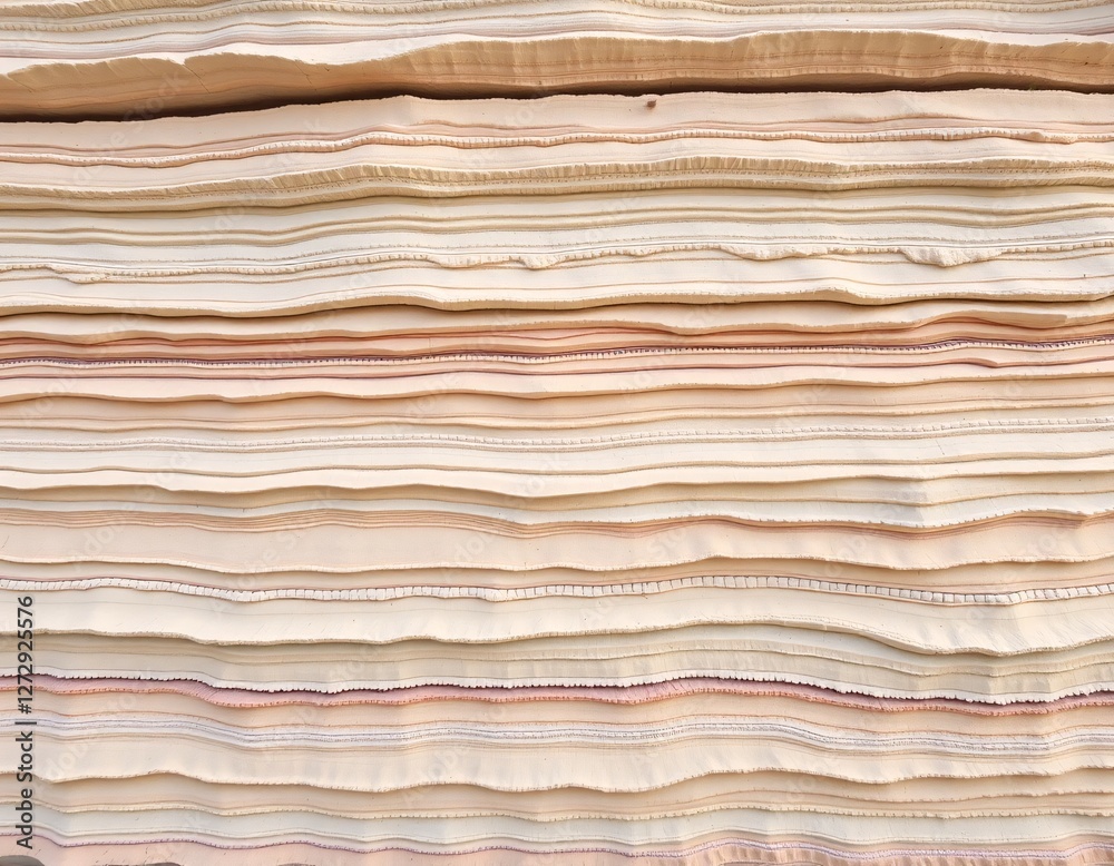 Aufkleber Soft Layered Texture. Muted Beige Paper. Cream and Peach Waves. Delicate Fabric Arrangement. Warm Background. Calming Neutral Tones. Perfect for Design Projects and Gentle Visuals.