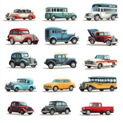 Naklejka premium Vintage car collection display automotive museum digital art retro style birds eye view nostalgia theme