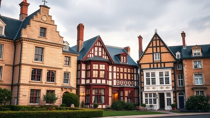 Fototapeta premium Historic English Style Houses Vichy, Architectural Photography, French Charm