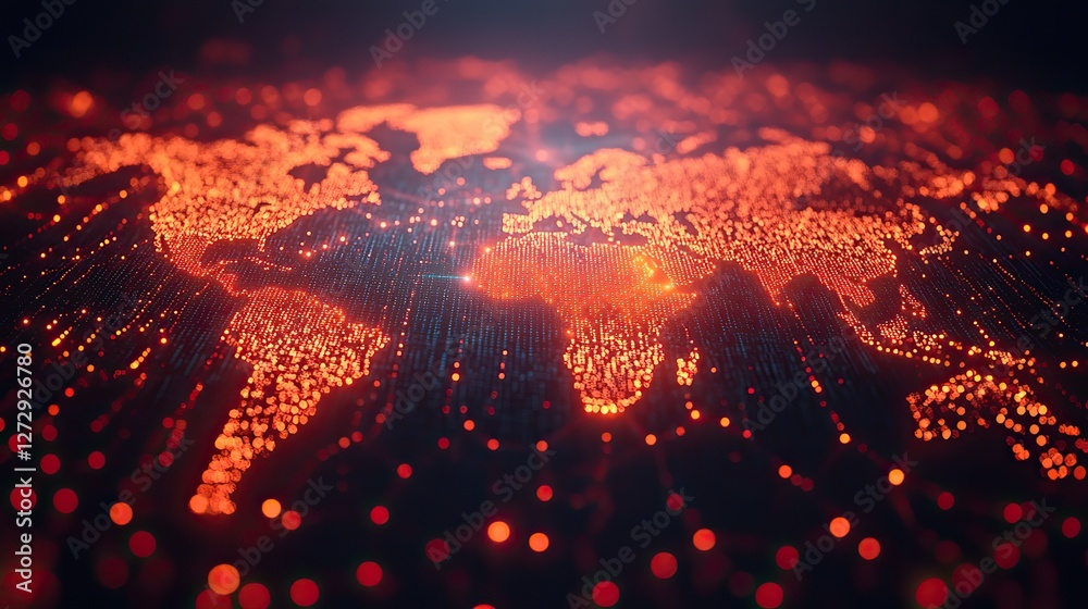 Poster global network connection with world map points in 3d rendering n digital data transfer and global c