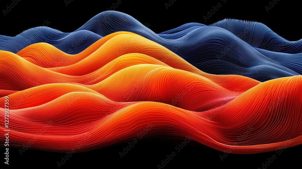 Poster abstract visual of a dynamic 3d wave pattern in rich colors creating depth and motion