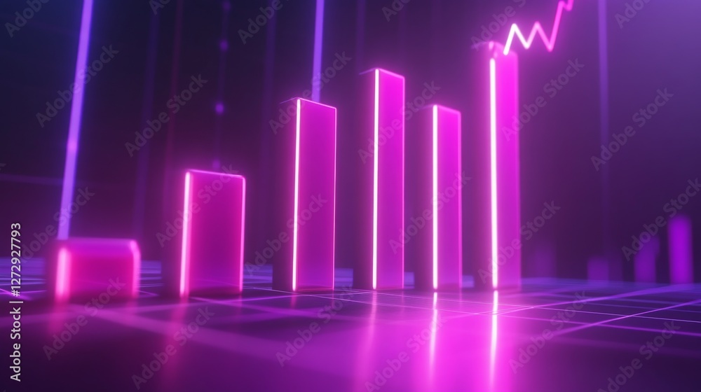 Aufkleber a futuristic d bar chart with illuminated bars in various heights, highlighting business growth data