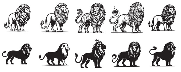 vector set of silhouette lion