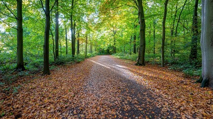 Obraz premium A path winds through a lush autumn forest scene