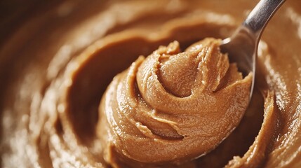Creamy peanut butter on a spoon ready to eat