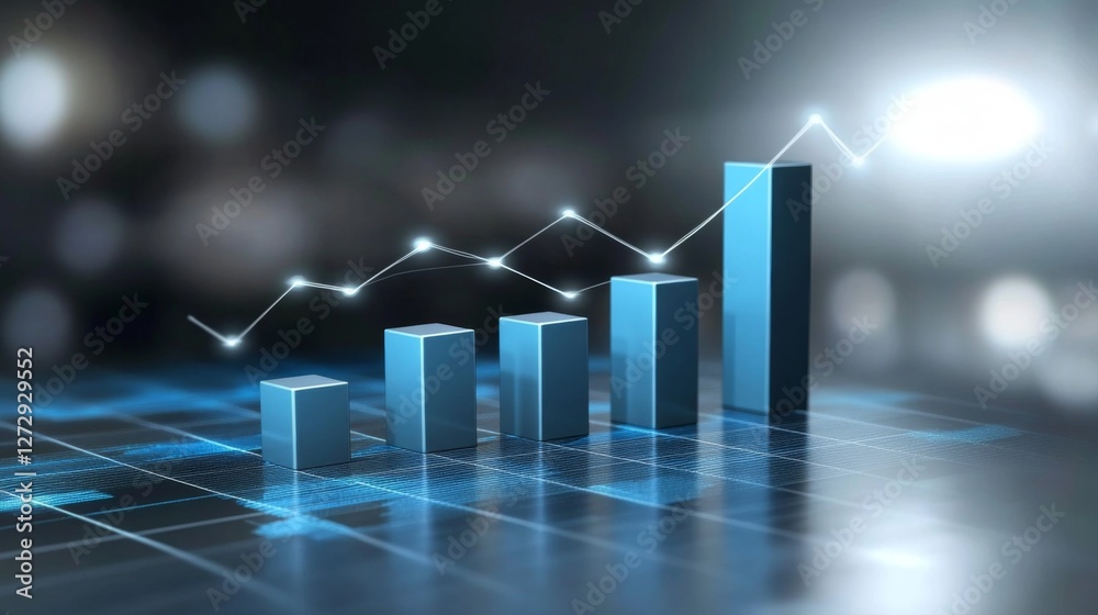 Fototapete a modern d bar graph displaying financial performance with rising and falling bars, set against a pr