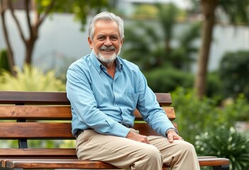 Fototapeta premium Serene garden portrait of a 65-year-old male