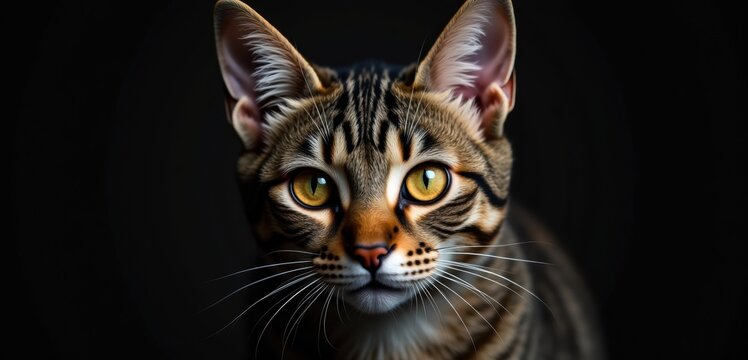 Captivating close-up of a tabby cat with striking golden eyes, perfect for pet-related projects, advertisements, or personal blogs about animals.