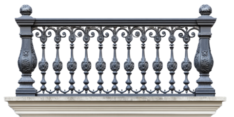 Iron fence railing gate isolated on white transparent background