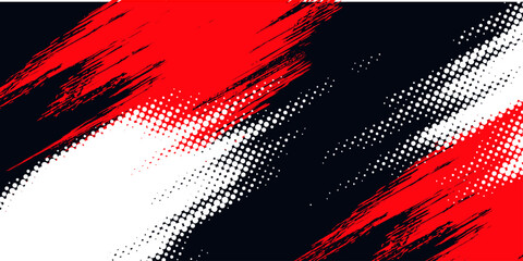 Black and Red Grunge Brush Background with Halftone Effect.