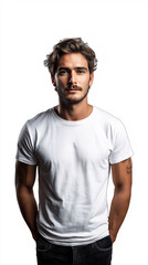 Stylish Bearded Man in a White T-Shirt Modern Fashion Mockup