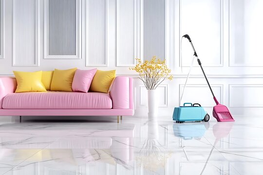 A sparkling clean living room in a modern luxury home, reflecting a high standard of cleaning.