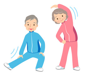 体操をするシニア夫婦　高齢者　健康