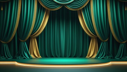 Green golden ceremony award stage venue background.