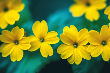 Fototapeta premium BLOOMING YELLOW FLOWERS ARE PLANTED WITH A BLUR BACKGROUND
