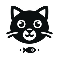 Black cat face vector logo icon, simple flat design on a white background, no shadow under the head of the black, cute kitten, vector illustration style, simple line art, symmetrical composition, logo