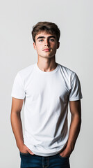 Obraz premium Young Male Model in White T-Shirt Minimalist Fashion Portrait