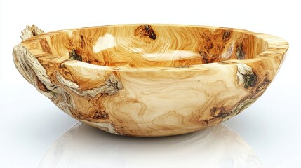 Elegant Handcrafted Natural Wood Bowl with Unique Textures and Design on a Simple Background