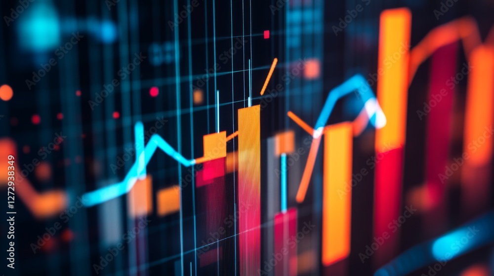 Aufkleber close-up of a colorful business graph with bars and lines, displaying financial growth and market tr