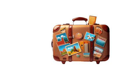 Suitcase with Travel Stickers 3D Cartoon Style Illustration on White Background