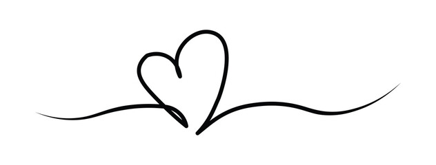  Heart and love sign in continuous one line drawing. Abstract love symbol. Continuous line art drawing vector illustration