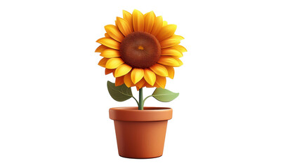Obraz premium Sunflower in Pot 3D Cartoon Style Illustration on White Background