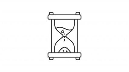 Animated sand timer icon. Time control line animation. Turns over, falling dust. Antique, decoration. Black illustration on white background. HD video with alpha channel. Motion graphic