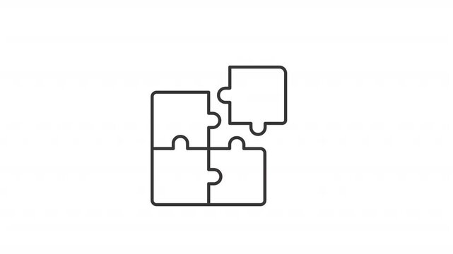 Incompatibility line animation. Puzzle solving animated icon. Moving pieces. Problem solving, thinking. Black illustration on white background. HD video with alpha channel. Motion graphic