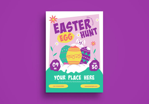 Pink And White Quirky Illustration Easter Egg Hunt Flyer Layout