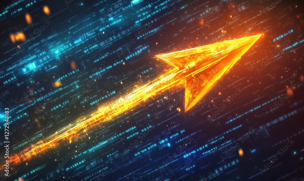 Poster glowing digital arrow symbolizing progress and technology in a data-driven world