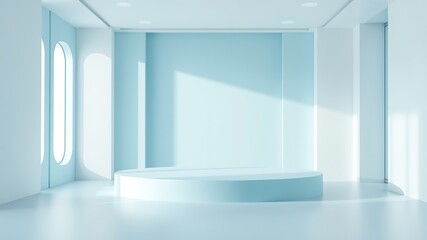 Fototapeta premium Pastel Minimalist Podium Display, Abstract Geometric Background, 3D Render, Social Media Banner