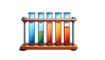 Test Tubes in a Rack 3D Cartoon Style Illustration on White Background
